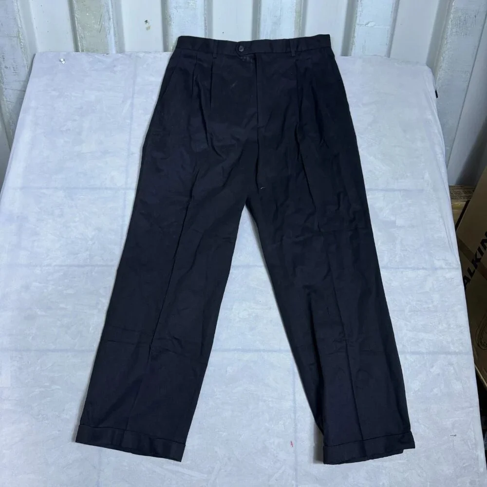 Haggar Micro Khaki Pants Mens Black Relaxed Fit‎ Cuffed Pleated Front 34x30 NWT